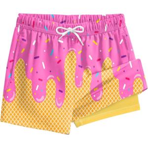 image:imageSILKWORLD Boys Swim Trunks with Compression Liner Quick Dry Bathing Suits Kids Beach Swimming Shorts 516 YearsPink Ice Cream