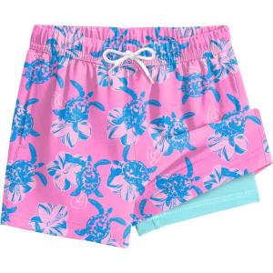 image:imageSILKWORLD Boys Swim Trunks with Compression Liner Quick Dry Bathing Suits Kids Beach Swimming Shorts 516 YearsPink Turtle