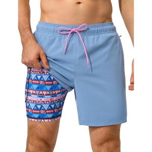 image:imageSILKWORLD Swim Trunks Men 7 Inch Bathing Suits Zipper Pockets Swimming Shorts for Vacation Pool Beach Surfing CasualA01 Grey Blue  Pink Totem