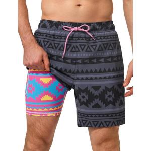 image:imageSILKWORLD Swim Trunks Men 7 Inch Bathing Suits Zipper Pockets Swimming Shorts for Vacation Pool Beach Surfing CasualBlack Totem