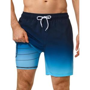 image:imageSILKWORLD Swim Trunks Men 7 Inch Bathing Suits Zipper Pockets Swimming Shorts for Vacation Pool Beach Surfing CasualGradient Blue