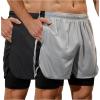 image:imageSILKWORLD Mens Running Stretch Shorts 2 in 1 Gym Workout Shorts Quick Dry Stretch Athletic Shorts with PocketsBlacklight Grey
