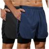 image:imageSILKWORLD Mens Running Stretch Shorts 2 in 1 Gym Workout Shorts Quick Dry Stretch Athletic Shorts with PocketsBlacknavy
