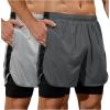 image:imageSILKWORLD Mens Running Stretch Shorts 2 in 1 Gym Workout Shorts Quick Dry Stretch Athletic Shorts with PocketsDark Graylight Grey