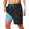 image:imageSILKWORLD Mens Swim Trunks Quick Dry Compression Liner Shorts 7 Inch Bathing Suit 2 in 1 Swimwear with Cargo PocketsBlack Coconut Trees
