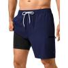 image:imageSILKWORLD Mens Swim Trunks Quick Dry Compression Liner Shorts 7 Inch Bathing Suit 2 in 1 Swimwear with Cargo PocketsClassic Navy Blue