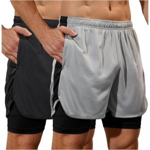 image:imageSILKWORLD Mens Running Stretch Shorts 2 in 1 Gym Workout Shorts Quick Dry Stretch Athletic Shorts with PocketsBlacklight Grey