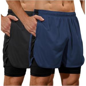 image:imageSILKWORLD Mens Running Stretch Shorts 2 in 1 Gym Workout Shorts Quick Dry Stretch Athletic Shorts with PocketsBlacknavy