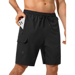 image:imageSILKWORLD Mens Swim Trunks 9 inch Quick Dry Bathing Suit with Mesh Liner Long Swimming Beach Shorts with Zipper PocketsBlack