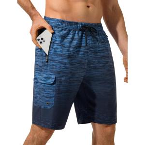 image:imageSILKWORLD Mens Swim Trunks 9 inch Quick Dry Bathing Suit with Mesh Liner Long Swimming Beach Shorts with Zipper PocketsGradientstripeblue