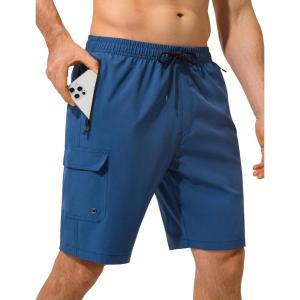 image:imageSILKWORLD Mens Swim Trunks 9 inch Quick Dry Bathing Suit with Mesh Liner Long Swimming Beach Shorts with Zipper PocketsNavy