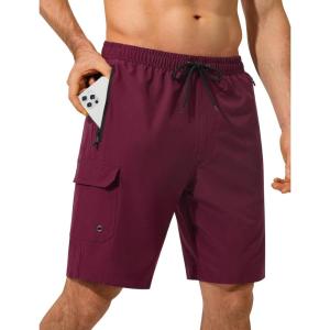 image:imageSILKWORLD Mens Swim Trunks 9 inch Quick Dry Bathing Suit with Mesh Liner Long Swimming Beach Shorts with Zipper PocketsWine Red