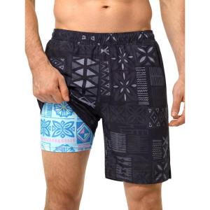 image:imageSILKWORLD Running Shorts for Men Quick Dry 9 Inch Basketball Athletic Shorts 2 in 1 Gym Workout Shorts with PocketsBlack Totem Print