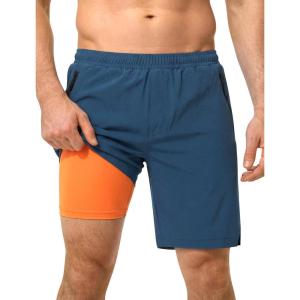 image:imageSILKWORLD Running Shorts for Men Quick Dry 9 Inch Basketball Athletic Shorts 2 in 1 Gym Workout Shorts with PocketsPeacock Blue