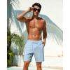image:imageSILKWORLD Mens Swim Trunks with Compression Liner Seersucker 2 in 1 Quick Dry Bathing Suit 7 Inch Swim Shorts SwimwearBlue
