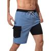 image:imageSILKWORLD Mens Swim Trunks with Compression Liner 9 Inch QuickDry Bathing Suit Beach Cargo Shorts with Zipper PocketsCdusty Blue and Black