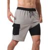 image:imageSILKWORLD Mens Swim Trunks with Compression Liner 9 Inch QuickDry Bathing Suit Beach Cargo Shorts with Zipper PocketsCgrey and Black