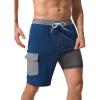 image:imageSILKWORLD Mens Swim Trunks with Compression Liner 9 Inch QuickDry Bathing Suit Beach Cargo Shorts with Zipper PocketsCnavy Blue and Grey
