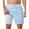 image:imageSILKWORLD Mens Swim Trunks with Compression Liner Seersucker 2 in 1 Quick Dry Bathing Suit 7 Inch Swim Shorts SwimwearBlue