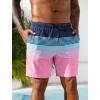 image:imageSILKWORLD Mens Swim Trunks Quick Dry Compression Liner 2 in 1 Shorts Men SwimsuitBlue Pink Stripes