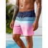 image:imageSILKWORLD Mens Swim Trunks Quick Dry Compression Liner 2 in 1 Shorts Men SwimsuitBlue Pink Stripes