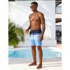 image:imageSILKWORLD Mens Swim Trunks Quick Dry Compression Liner 2 in 1 Shorts Men SwimsuitBlue Stripes White