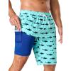 image:imageSILKWORLD Mens Swim Trunks with Compression Liner 9 Quick Dry Bathing Suit Long Swimming Shorts with Zipper Cargo PocketsAqua Fish Pattern