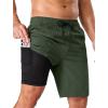 image:imageSILKWORLD Mens Swim Trunks with Compression Liner 9 Quick Dry Bathing Suit Long Swimming Shorts with Zipper Cargo PocketsArmy Green
