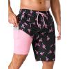 image:imageSILKWORLD Mens Swim Trunks with Compression Liner 9 Quick Dry Bathing Suit Long Swimming Shorts with Zipper Cargo PocketsBlack With Pink Palms