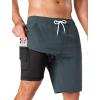 image:imageSILKWORLD Mens Swim Trunks with Compression Liner 9 Quick Dry Bathing Suit Long Swimming Shorts with Zipper Cargo PocketsDark Grey