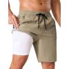 image:imageSILKWORLD Mens Swim Trunks with Compression Liner 9 Quick Dry Bathing Suit Long Swimming Shorts with Zipper Cargo PocketsKhaki