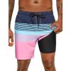 image:imageSILKWORLD Mens Swim Trunks Quick Dry Compression Liner 2 in 1 Shorts Men SwimsuitBlue Pink Stripes