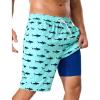 image:imageSILKWORLD Mens Swim Trunks with Compression Liner 9 Quick Dry Bathing Suit Long Swimming Shorts with Zipper Cargo PocketsAqua Fish Pattern