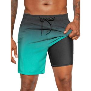 image:imageSILKWORLD Mens Swim Trunks Quick Dry Compression Liner 2 in 1 Shorts Men SwimsuitTeal Gradient
