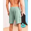 image:imageSILKWORLD Mens Swim Trunks with Compression Liner Quick Dry Bathing Suits 9 Inch Swimming Shorts with Cargo PocketsGrey Green