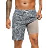 image:imageSILKWORLD Mens Swim Trunks with Compression Liner Quick Dry Bathing Suits 9 Inch Swimming Shorts with Cargo PocketsZ0 Grey Black Stripes