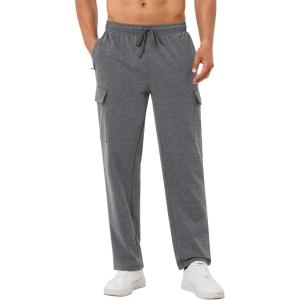 image:imageSILKWORLD Sweatpants for Men Zipper Cargo Pockets Joggers Open Bottom Casual Pants for Athletic Jogging Running WorkoutStyle Cdark Heather Grey