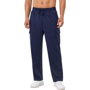 image:imageSILKWORLD Sweatpants for Men Zipper Cargo Pockets Joggers Open Bottom Casual Pants for Athletic Jogging Running WorkoutStyle Cnavy