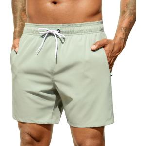 image:imageSILKWORLD Mens Swim Trunks Quick Dry Beach Shorts with PocketsMq18zipdusty Green