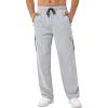 image:imageSILKWORLD Cargo Sweatpants for Men Athletic Joggers Straight Leg Pant Workout Gym Yoga Pants with Multi Zipper Pockets Light Grey Small