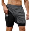 image:imageSILKWORLD Mens Running Stretch Shorts with Compression Liner Quick Dry Workout Gym Shorts 2pcs Lightweight Athletic Shorts BlackampDark Gray XXLarge