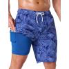 image:imageSILKWORLD Mens Swim Trunks Compression Liner 9 Quick Dry Bathing Suit Stretch Swim Shorts Beach Cruise Vacation EssentialsHaze Blue Leaves
