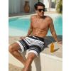 image:imageSILKWORLD Mens Swim Trunks with Compression Liner 2 in 1 Quick Dry Bathing Suit NoChafing Beach Shorts with Zipper PocketsStripes aBlack  White  Grey