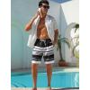 image:imageSILKWORLD Mens Swim Trunks with Compression Liner 2 in 1 Quick Dry Bathing Suit NoChafing Beach Shorts with Zipper PocketsStripes aBlack  White  Grey