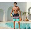 image:imageSILKWORLD Mens Swim Trunks with Compression Liner 2 in 1 Quick Dry Bathing Suit NoChafing Beach Shorts with Zipper PocketsStripes aBlack Charcoal  Teal