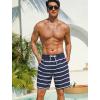 image:imageSILKWORLD Mens Swim Trunks with Compression Liner 2 in 1 Quick Dry Bathing Suit NoChafing Beach Shorts with Zipper PocketsStripes aMidnight Navy White