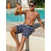 image:imageSILKWORLD Mens Swim Trunks with Compression Liner 2 in 1 Quick Dry Bathing Suit NoChafing Beach Shorts with Zipper PocketsStripes aMidnight Navy White