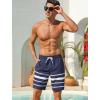 image:imageSILKWORLD Mens Swim Trunks with Compression Liner 2 in 1 Quick Dry Bathing Suit NoChafing Beach Shorts with Zipper PocketsStripes aNavy White