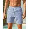 image:imageSILKWORLD Quick Dry Mens Swim Trunks with Compression Liner 7 inch Seesucker Bathing Suit Casual Shorts for Pool BeachBlue White Strip
