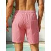 image:imageSILKWORLD Quick Dry Mens Swim Trunks with Compression Liner 7 inch Seesucker Bathing Suit Casual Shorts for Pool BeachRed Pink Vertical Stripe